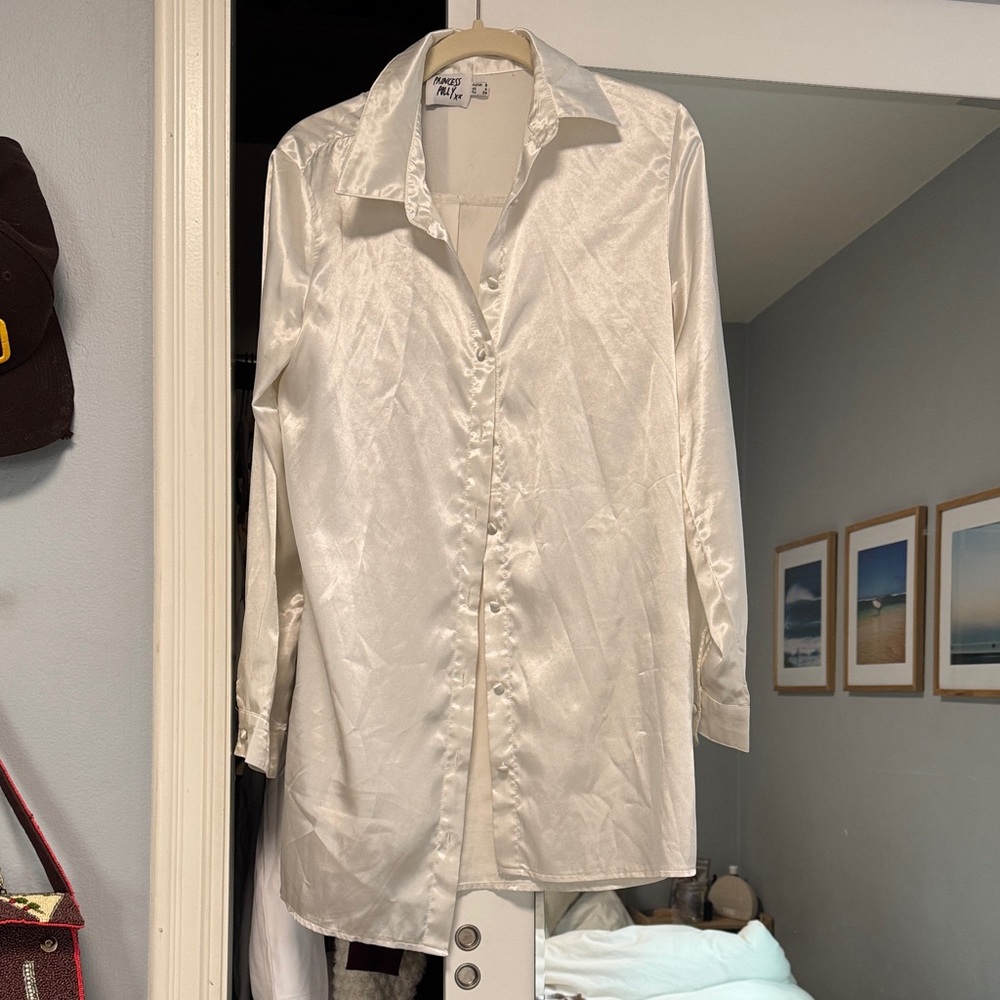 Princess Polly Cream Satin Shirt Dress